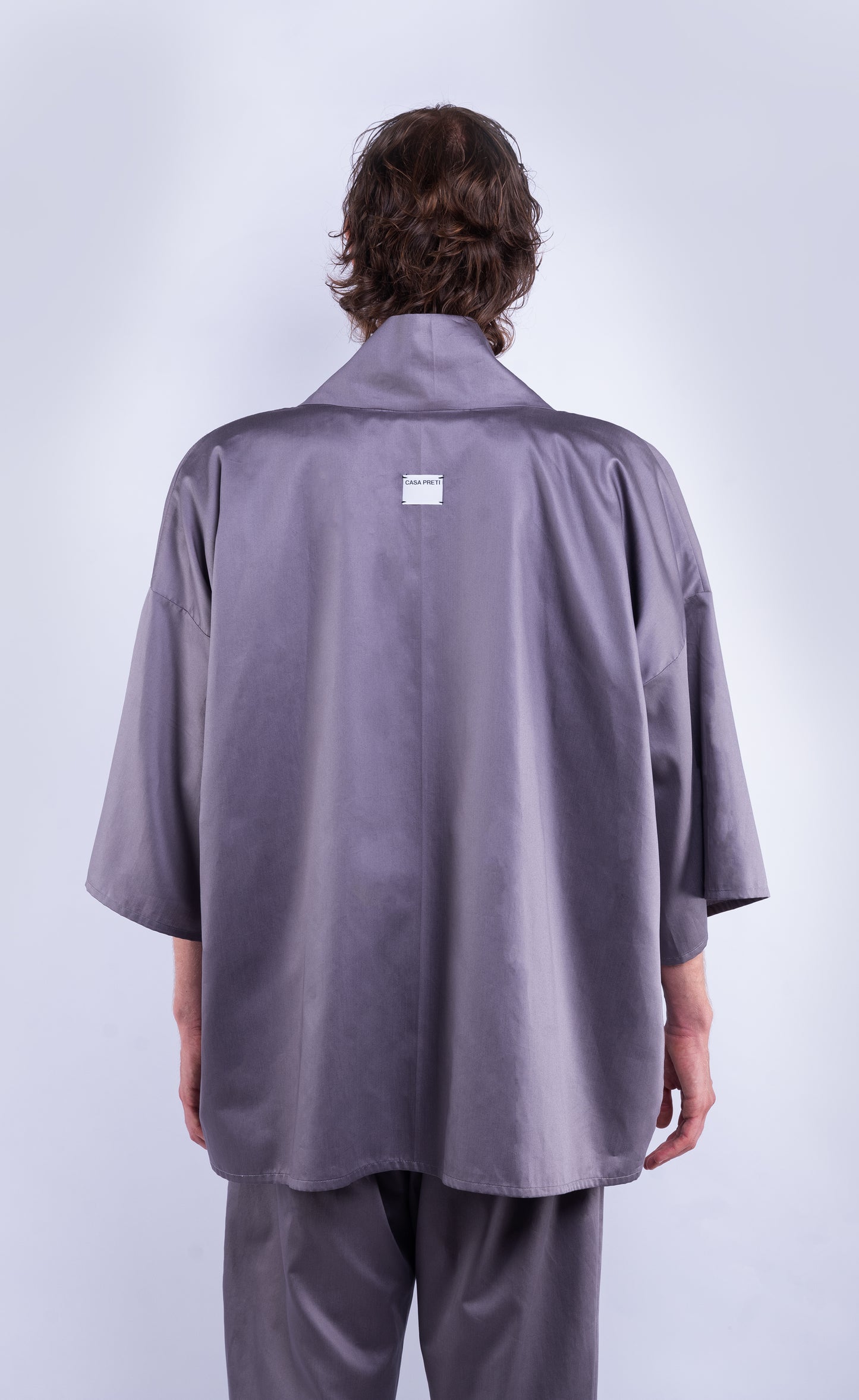 Kimono grigio in rasatello di cotone